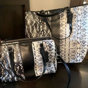 LIKE NEW - Coach Black&White Snake Print Tote & Satchel Bundle